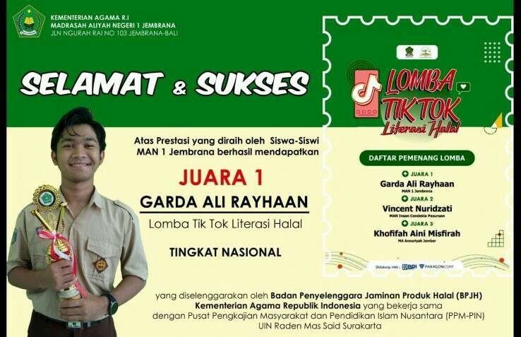 Siswa MAN 1 Jembrana Juara Kompetisi TikTok Literasi Halal Nasional