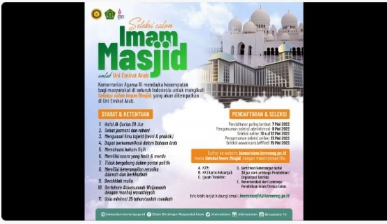 Kemenag Kembali Buka Seleksi Imam Masjid Uni Emirat Arab, Ini Syaratnya