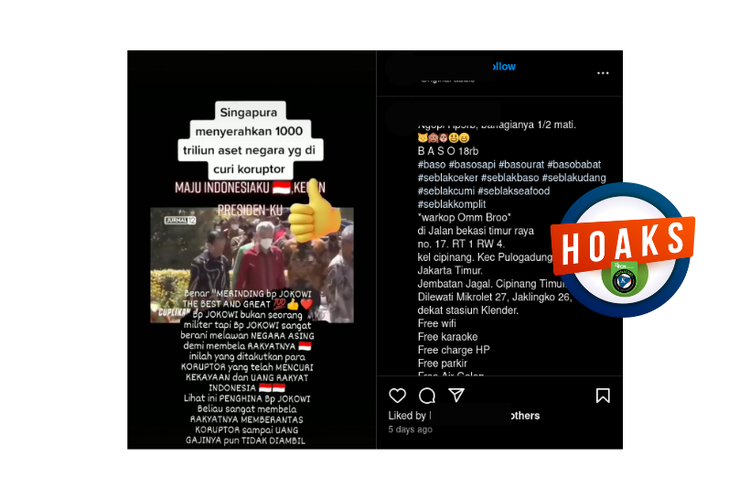 [HOAKS] Singapura Serahkan Aset Indonesia Senilai Rp 1.000 Triliun yang Dicuri Koruptor
