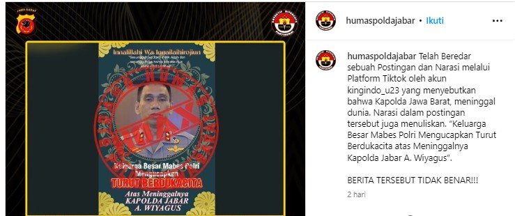 [HOAKS] Isu Meninggalnya Kapolda Jawa Barat Ternyata Tidak Benar