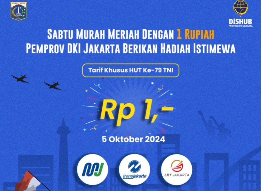 Peringati HUT TNI Ke-79, Hari Ini Tarif MRT, LRT, dan Transjakarta Cuma Rp.1