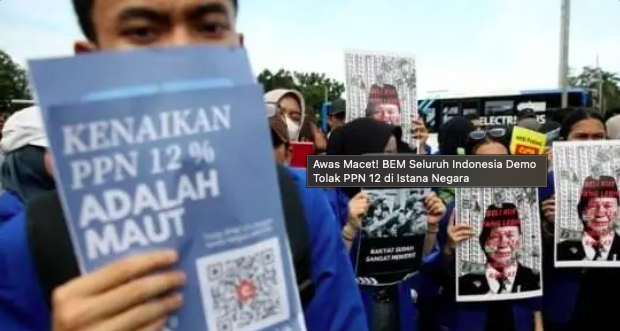 Ratusan Mahasiswa Gelar Aksi Tolak Kenaikan PPN 12 Persen di Patung Kuda