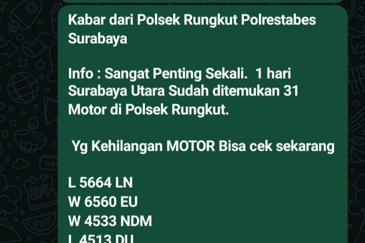 Polisi Pastikan Kabar Penemuan Puluhan Motor Curian di Surabaya Hoaks