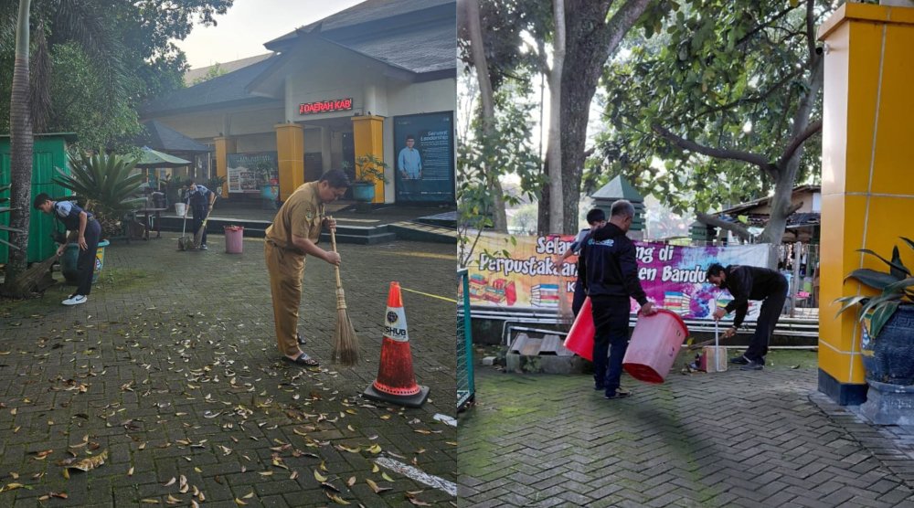 Dukung Instruksi Bupati, Dispusip Kabupaten Bandung Gelar Aksi Bersih-bersih Lingkungan Harian