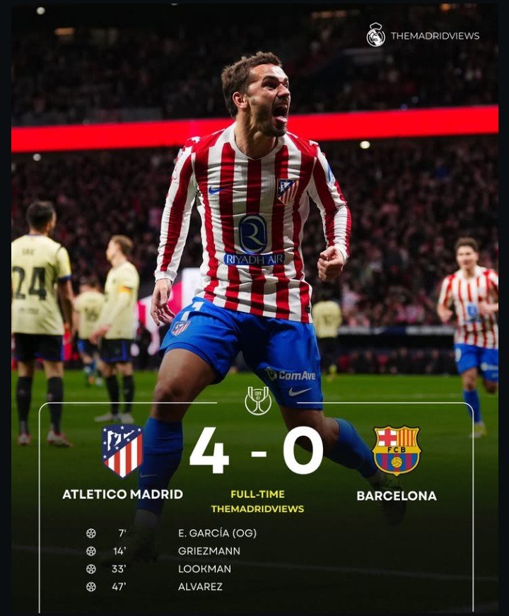 Metropolitano Bergemuruh, Atletico Hancurkan Barcelona dan Satu Kaki di Final Copa del Rey