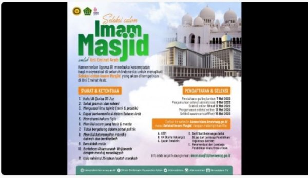 Kemenag Kembali Buka Seleksi Imam Masjid Uni Emirat Arab, Ini Syaratnya