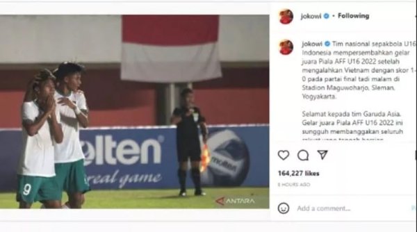 Jokowi Apresiasi Keberhasilan Indonesia Juara Piala AFF U-16 sebagai Kado HUT Ke-77 RI