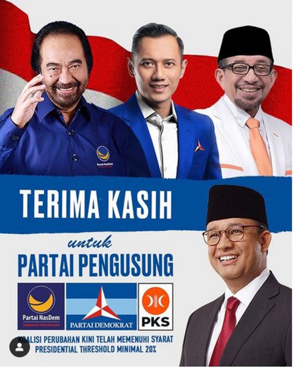 Anies Baswedan Didukung 3 Partai yang Tergabung dalam Koalisi Perubahan, Presidential Threshold 20% Telah Terlampaui