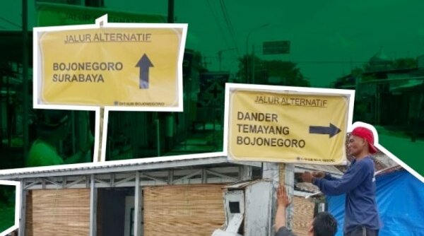 Kurangi Kemacetan Dishub Bojonegoro Pasang Rambu Petunjuk Arah Jalur Alternatif Bagi Pemudik