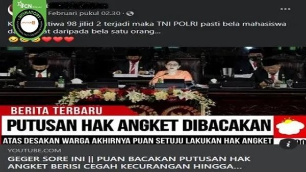 Cek Fakta: Tidak Benar dalam Video Ini Puan Maharani Bacakan Hak Angket Kecurangan Pemilu dan Pemakzulan Presiden