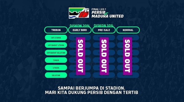 Sold Out! Penjualan Tiket Final Liga 1 Leg Pertama Persib vs Madura United