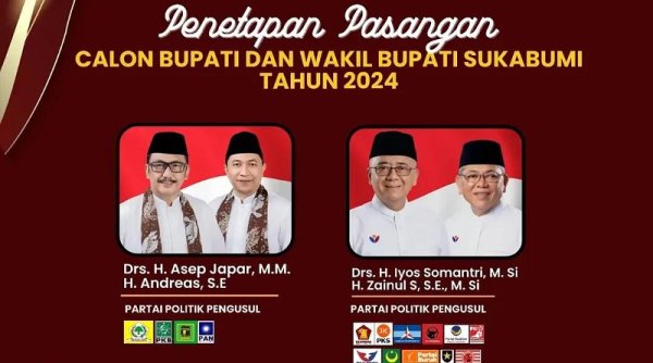 Pilkada Kabupaten Sukabumi Diikuti 2 Pasangan Calon: Asep Japar-Andreas, Iyos Somantri-Zainul