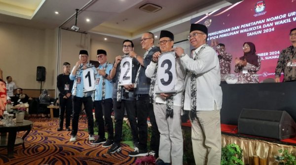 Nomor Urut Calon Pilkada 2024 Kota Sukabumi: 1 Fahmi-Dida, 2 Ayep-Bobby dan 3 Muraz-Andri