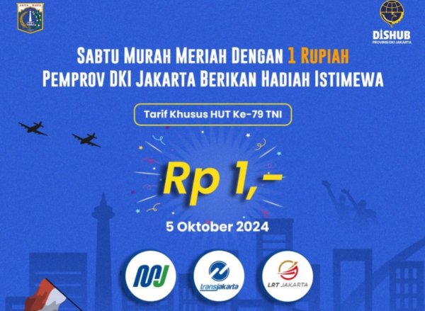 Peringati HUT TNI Ke-79, Hari Ini Tarif MRT, LRT, dan Transjakarta Cuma Rp.1