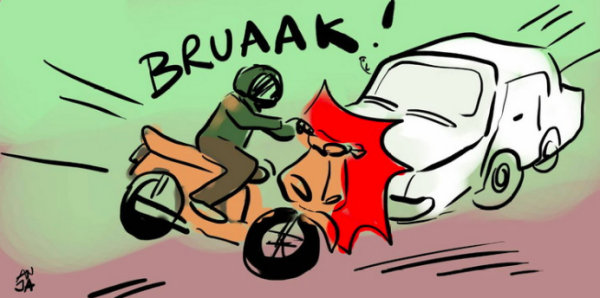 Minibus di Bogor Tabrak Motor Saat Nyalip Truk, 1 Orang Luka Berat