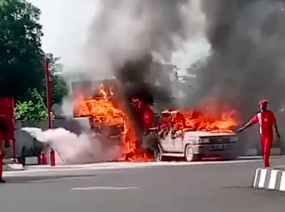 Satu Unit Mobil Kijang Terbakar di SPBU Eor Tasikmalaya