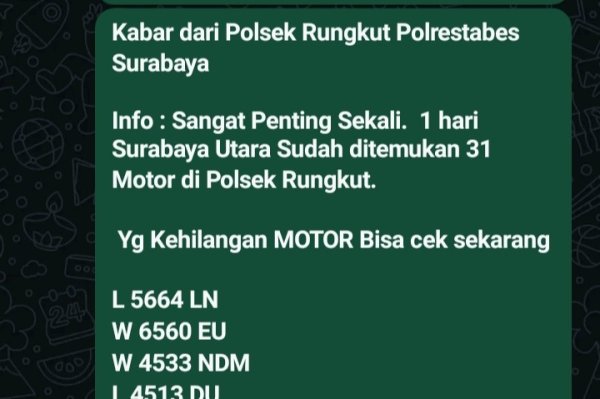 Polisi Pastikan Kabar Penemuan Puluhan Motor Curian di Surabaya Hoaks