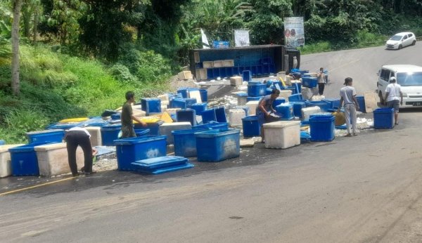 Truk Angkut Udang Alami Kecelakaan di Sukabumi