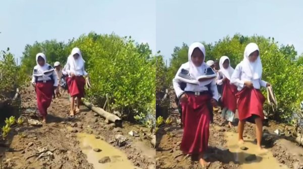 Viral! Siswa SD di Indramayu Minta Perbaikan Jalan Rusak Diperbaiki Gubernur Jabar