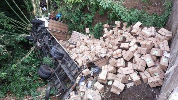 Truk Bermuatan Susu Masuk Jurang di Jalur Puncak, Sopir Alami Luka