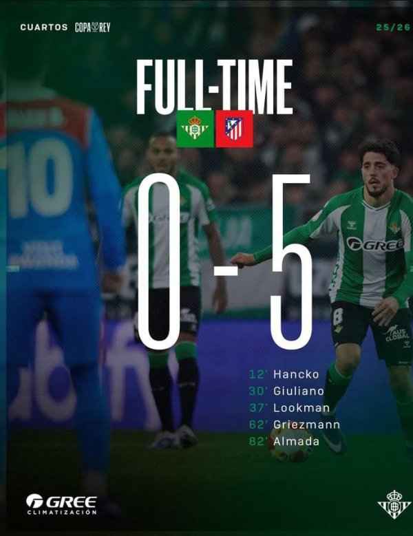 Atletico Madrid Hancurkan Betis 5-0, Malam Kelam di La Cartuja Antar Los Colchoneros ke Semifinal