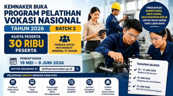 Dibuka! Pelatihan Vokasi Gratis Kemnaker 2026