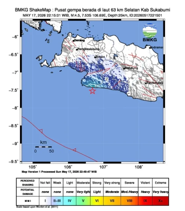 Warga Sukabumi Dikejutkan Gempa Magnitudo 4,5